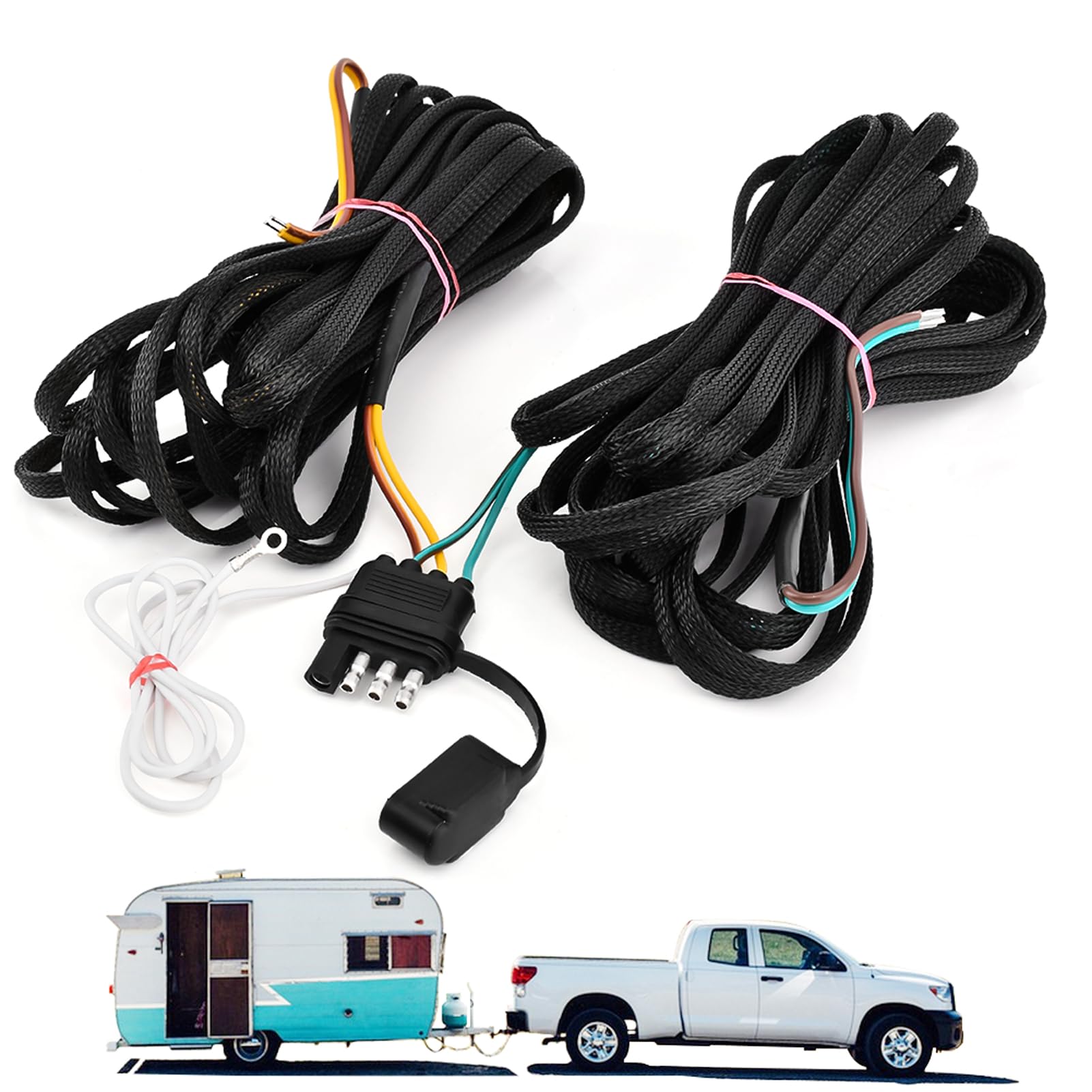 22FT 4 Pin 5 Wire Trailer Wiring Harness, Nylon Net Flat Wishbond Trailer Light Kit, Trailer Connector for Re-Wiring The Tail Lights, Brake Lights, and Turn Signals on Trailers, Rvs, and Boats