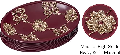 Miniatura 6 de Zahari Home Juego de 4 piezas de elegante juego de baño rosa burdeos clásico dispensador de loción de baño, vaso, estuche para cepillos de dientes y