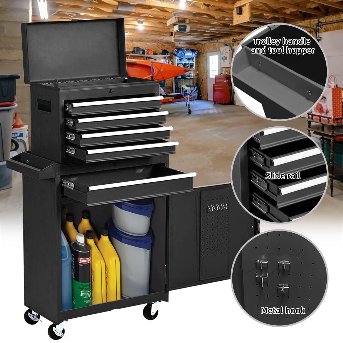 5Drawer Tool Box with Wheels, Rolling Tool Chest with Drawers