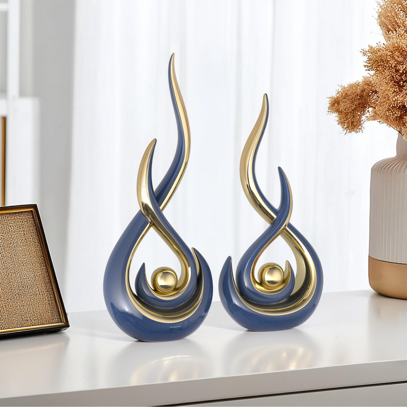 XMGZQ Arte astratta moderna decorazione per la casa, statue contemporanee per tavolino da caffè, decorazione per soggiorno, centrotavola per sala da pranzo, sculture in ceramica per supporto TV, pezzo