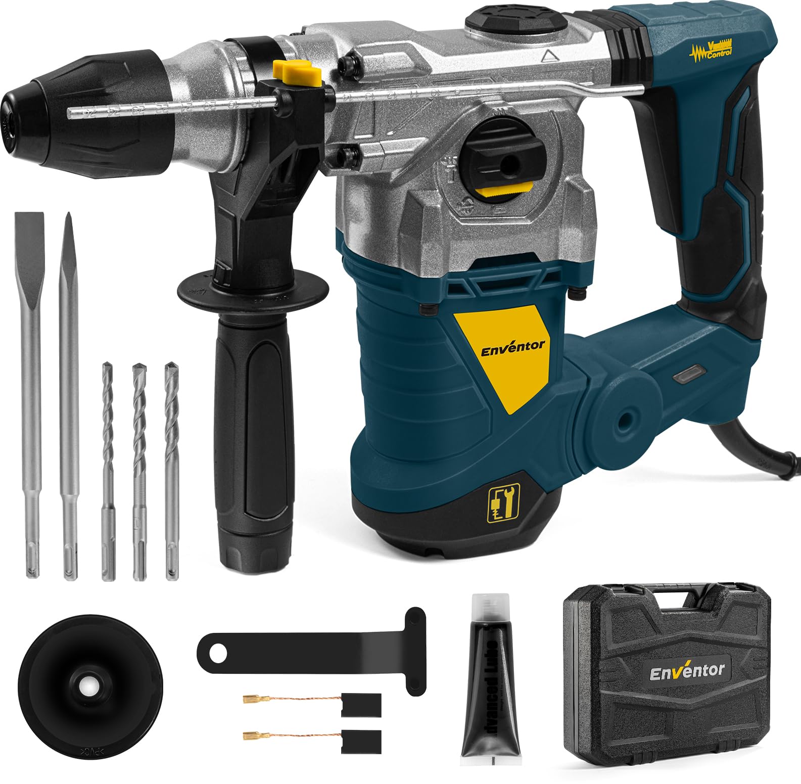 Enventor Martello Demolitore SDS-Plus 1500W, Martello Perforatore 4500BPM, Potenza D'impatto 6J, 850RPM, 4 Modalità, Capacità di Perforazione: Calcestruzzo (32mm), Metallo (13mm), Legno (40mm)