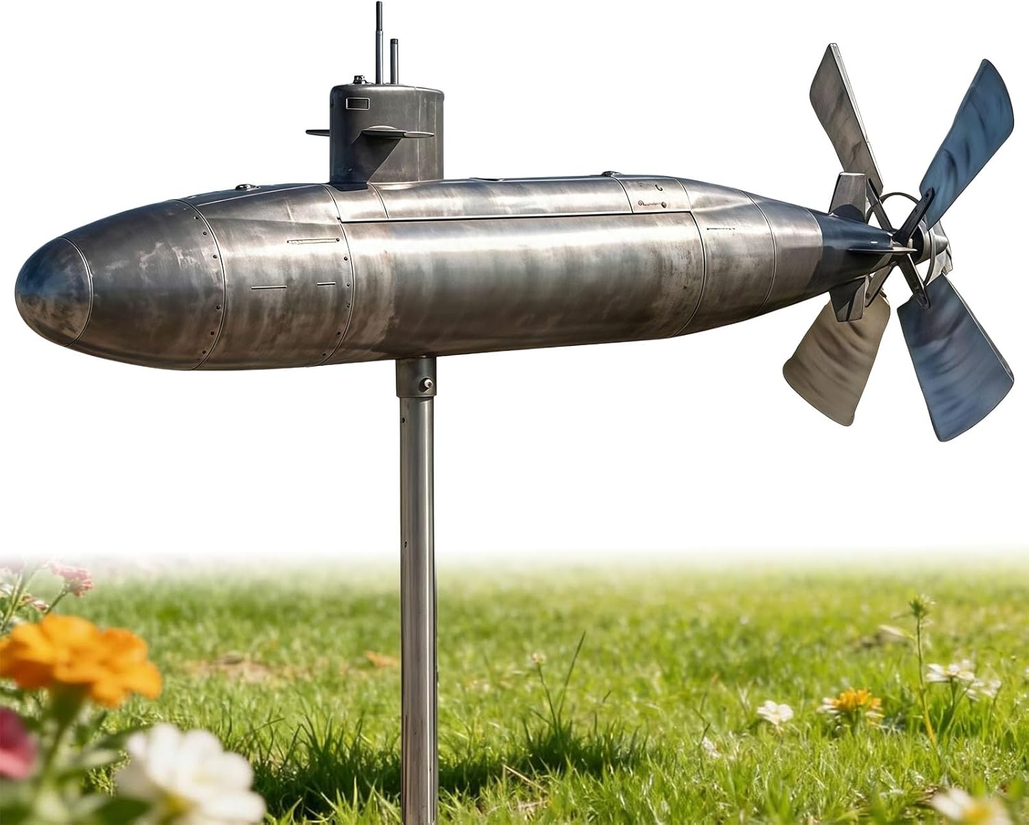 Submarine Wind Spinner, Rotating Submarine Yard Spinner with Spin Blades, Submariner Wind Mill, Motion Art Winds Sculpture for Patio (2PCS)