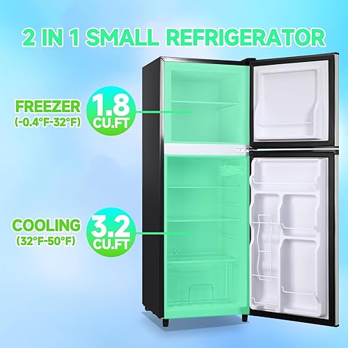 Miniatura 4 de Mini refrigerador de 5.0 pies cúbicos con congelador, frigorífico pequeño, soporte para bebidas, refrigerador de doble puerta, estantes de vidrio