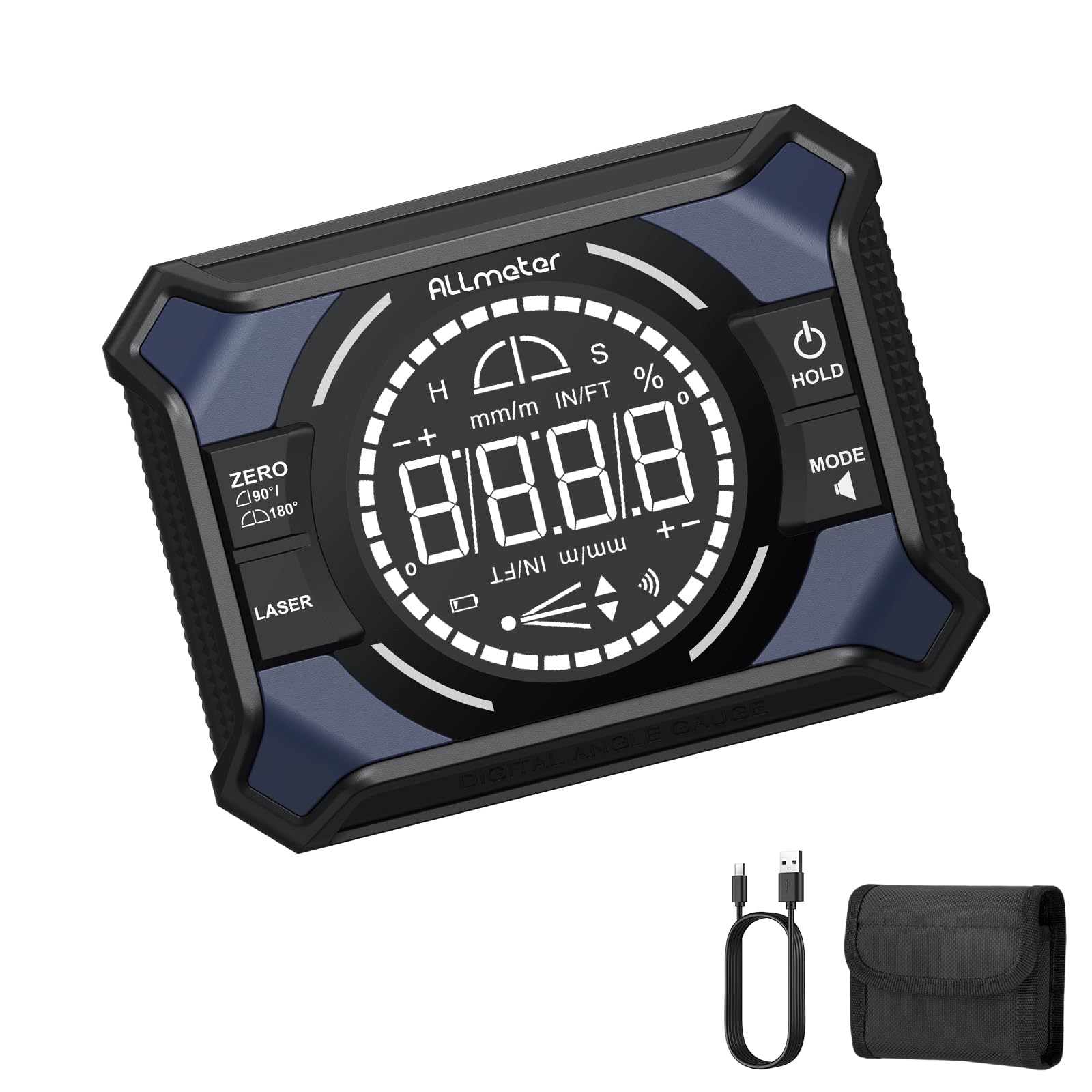 Livella Digitale Ricaricabile 3-in-1 con Doppia Linea Laser Rossa | Inclinometro Digitale 4×90° e 2×180° con Precisione ±0,1°/0,2° e Base Magnetica per Falegnameria, Lavori a Muro e Fai-da-Te
