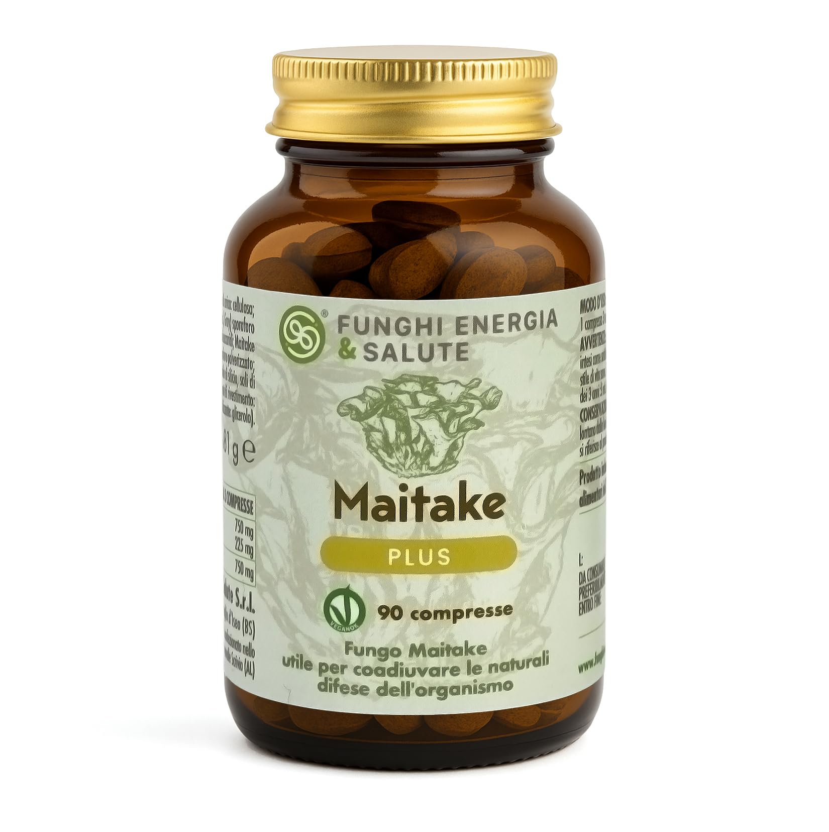 Maitake Plus, Integratore Alimentare con Funghi Medicinali, 90 Compresse 500 mg, Grifola frondosa 50% Sporoforo e 50% Estratto Secco Titolato 30% Polisaccaridi, VeganOK, Senza Glutine, Lattosio e OGM