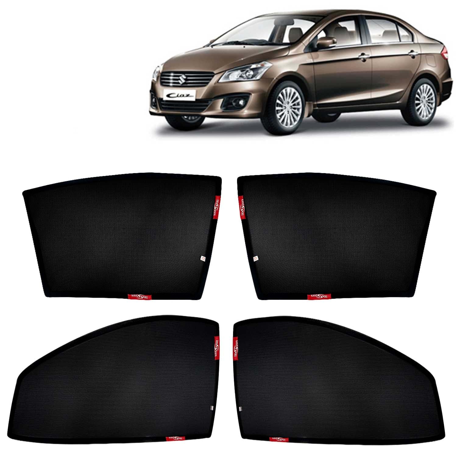KINGSWAY Accessories Car Sun Shade Z-Black Non Magnetic Fix Type Curtains Only Compatible with Maruti Suzuki Ciaz Year 2014 to 2017 All Model, Only Half Cut in Front Window, Car Curtains, Pack of 4