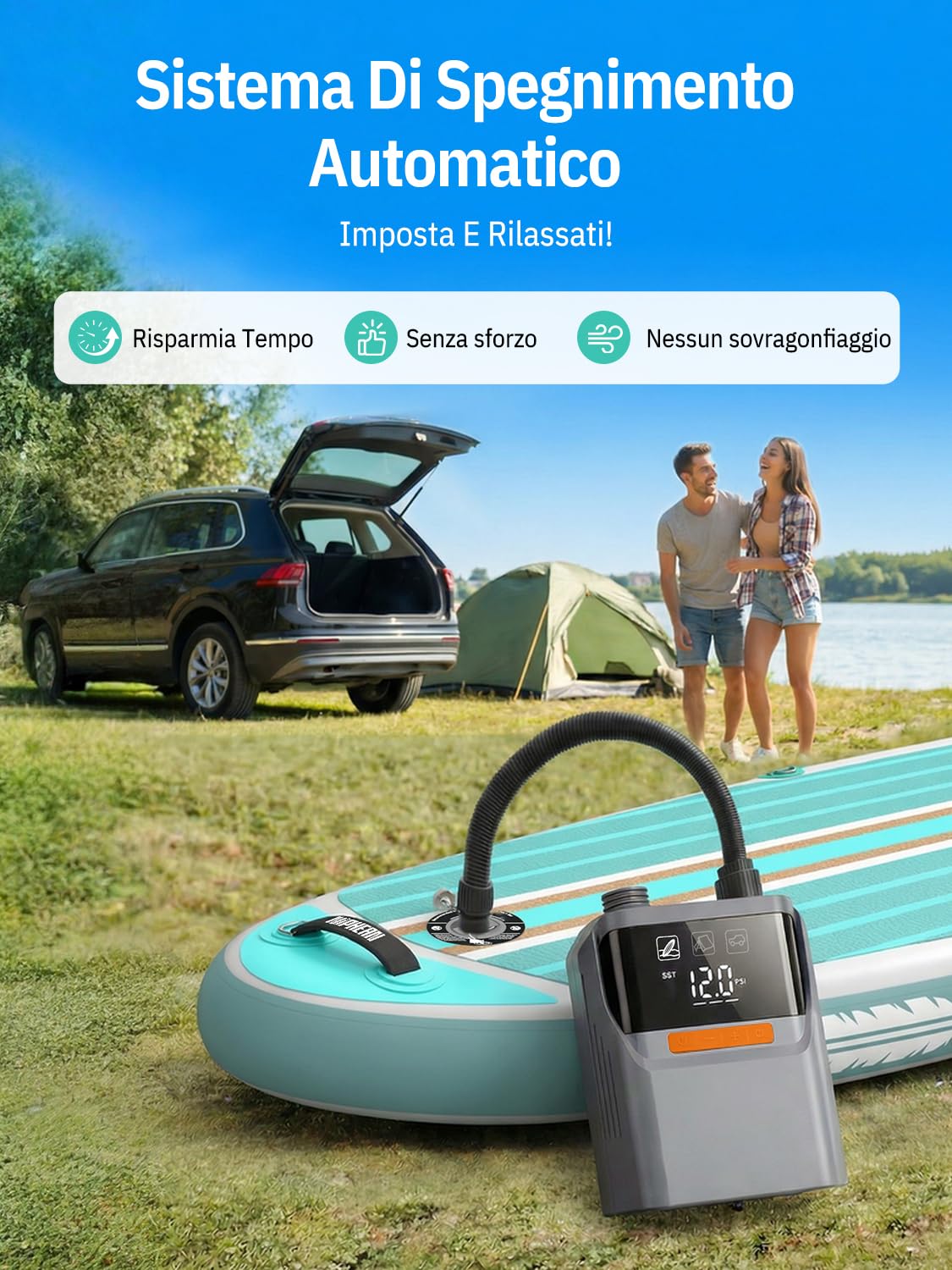 Niphean Pompa Elettrica SUP con Batteria Integrata, Pompa per Bici 50 PSI per Auto, SUP, Materassini, Gonfiatore Portatile con Borsa, Gonfiatore Elettrico per Inflabili&Sgonfiaggio, NPEU-Air Pump-A01
