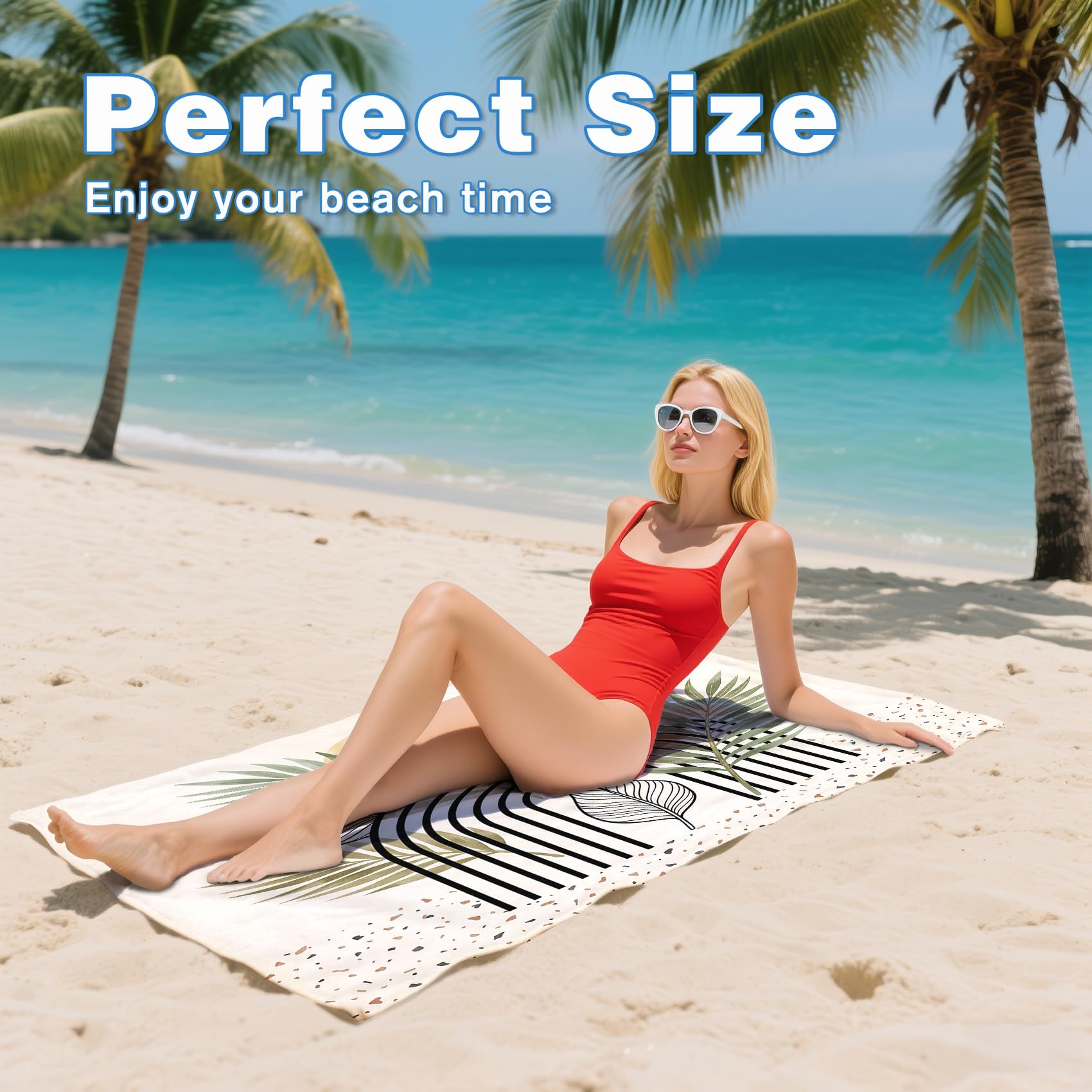 Serviette de Plage XXL Microfibre Feuilles De Palmier Boho Moderne, Drap de Plage Séchage Rapide Anti Sable & Légère, Serviette de Bain Grande Taille 100x200 cm, Accessoire & Cadeau été