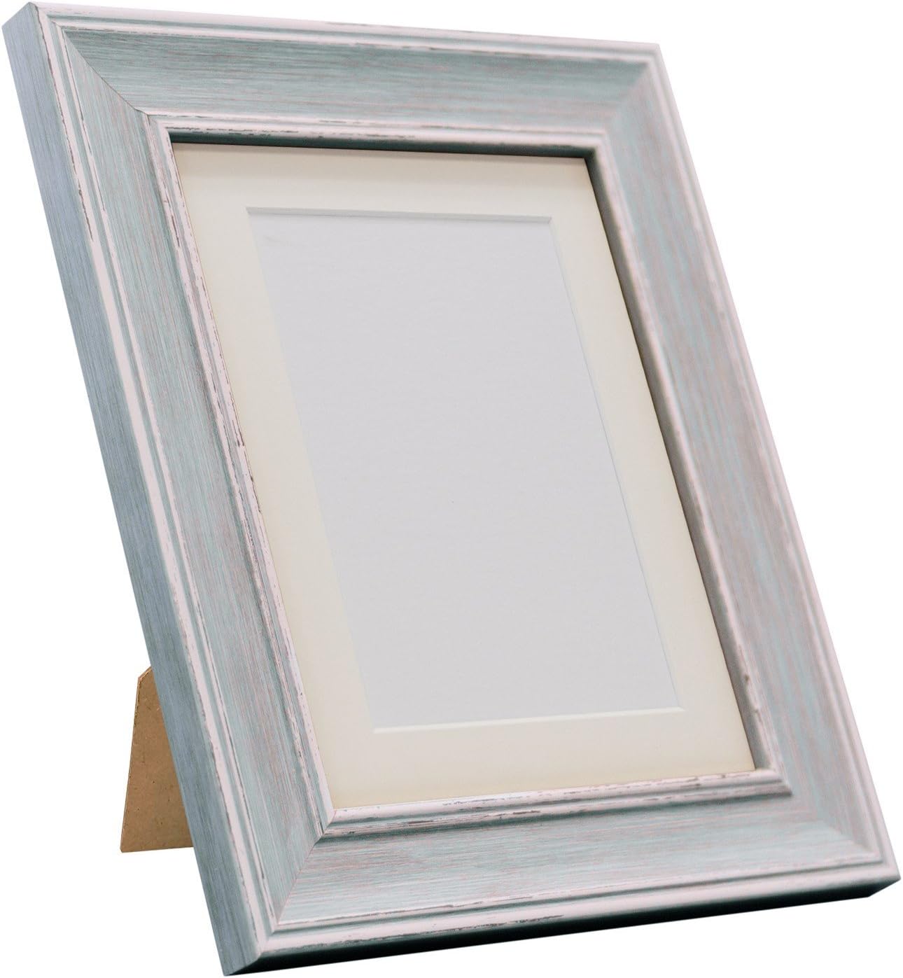 FRAMES BY POST Scandi Vintage Picture Photo Frame, Recycled Plastic, Distressed Blue with Ivory Mount, 8 x 8 Image Size 5 x 5 Inch