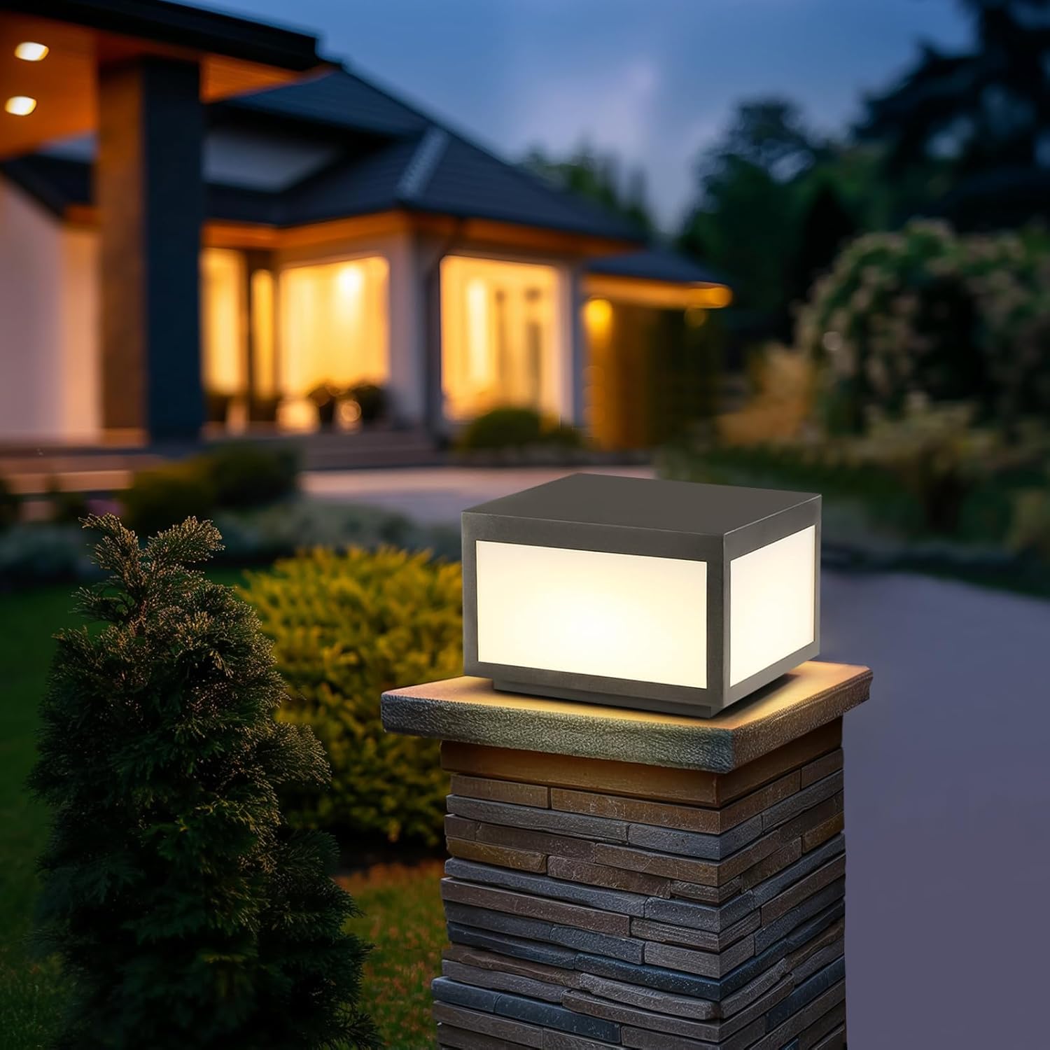 Outdoor Modern Post Light, Pillar Lights LED Fence Deck Cap Light Wired High Voltage,Outdoor Column Lights for Flat Surface Patio Garden Decoration with IP65 Waterproof E26 Bulb 10"x10"
