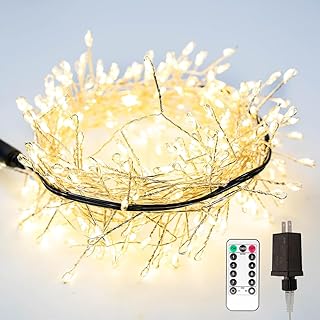 RESNICE 20FT Firecracker String Lights 200 LEDs Warm White Plug in Indoor Silver Wire LED Cluster Fairy Lights with Remote...