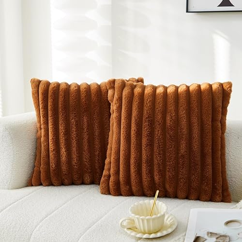 Miniatura 12 de Sunday Praise Juego de 2 fundas de almohada de felpa de piel sintética de doble cara de 18 x 18 pulgadas, fundas decorativas de almohada decorativas