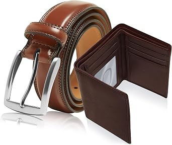 Access Denied Perfect Gift Set for Men Carbon Fiber Leather Wallet & Classic Brown Belt Size - 44 Bundle for Him