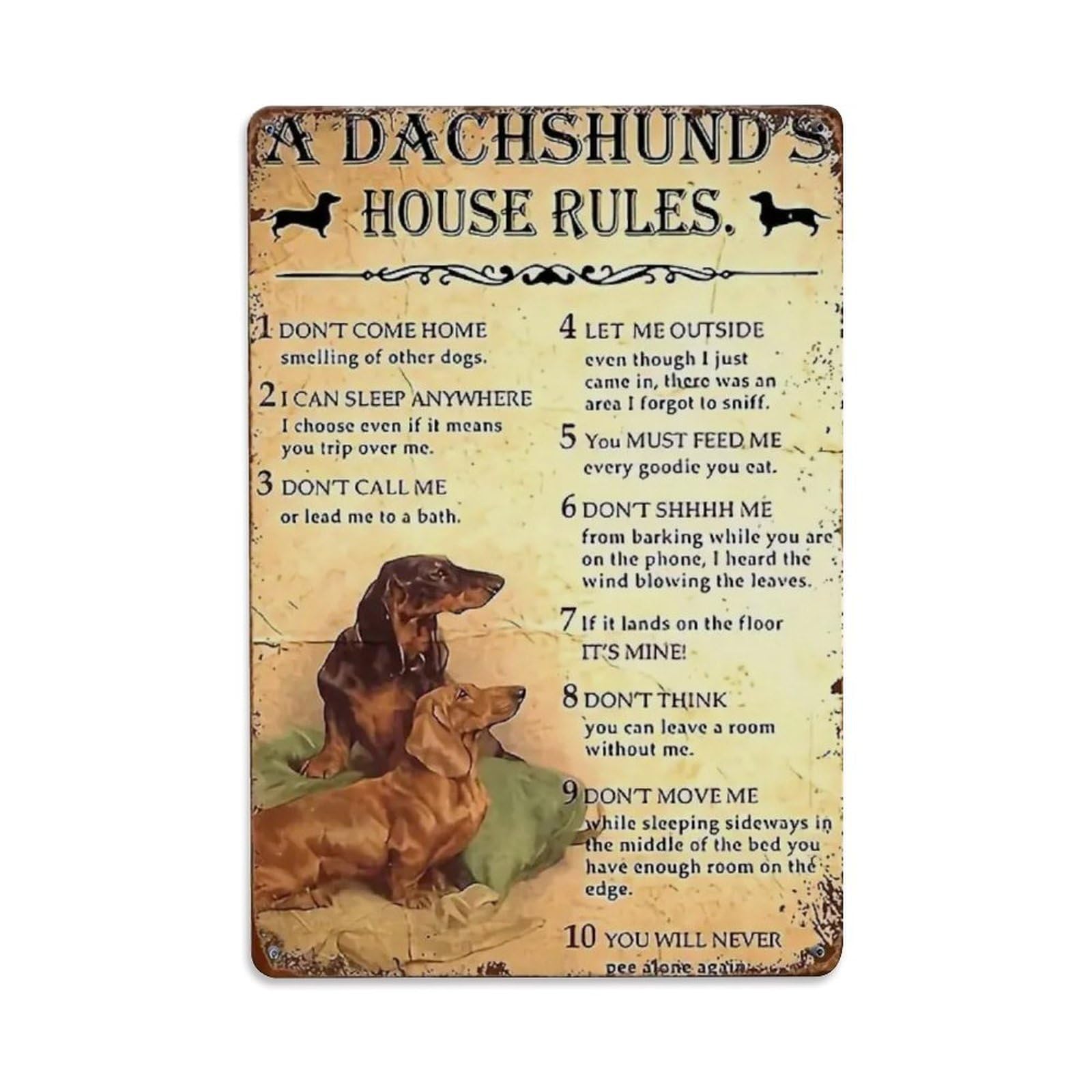 Dachshund House Rules Tin Sign Vintage Style Home Bar Garden Wall Plaque Decor Metal Poster 8x12 Inch