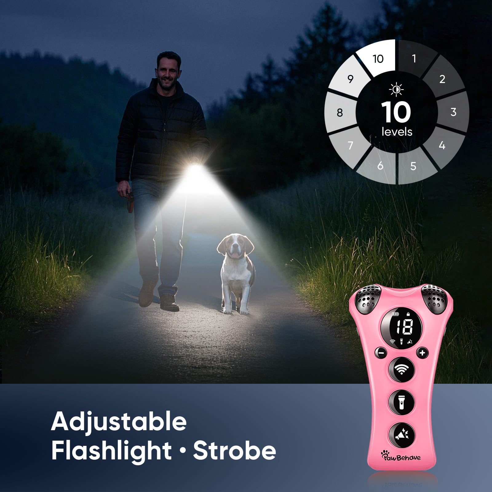 PawBehave Entrenador ultrasónico ajustable para perros, el primer corrector de comportamiento de mascotas de frecuencia variable del mundo con 10 niveles de ultrasonido, 18 silbatos para perros, luz