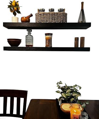 Vista 68 de joelsantiques - Estante rústico y contemporáneo con soportes, pino macizo, hecho a mano en Estados Unidos, 2 pulgadas de grosor x 8 pulgadas de Gris