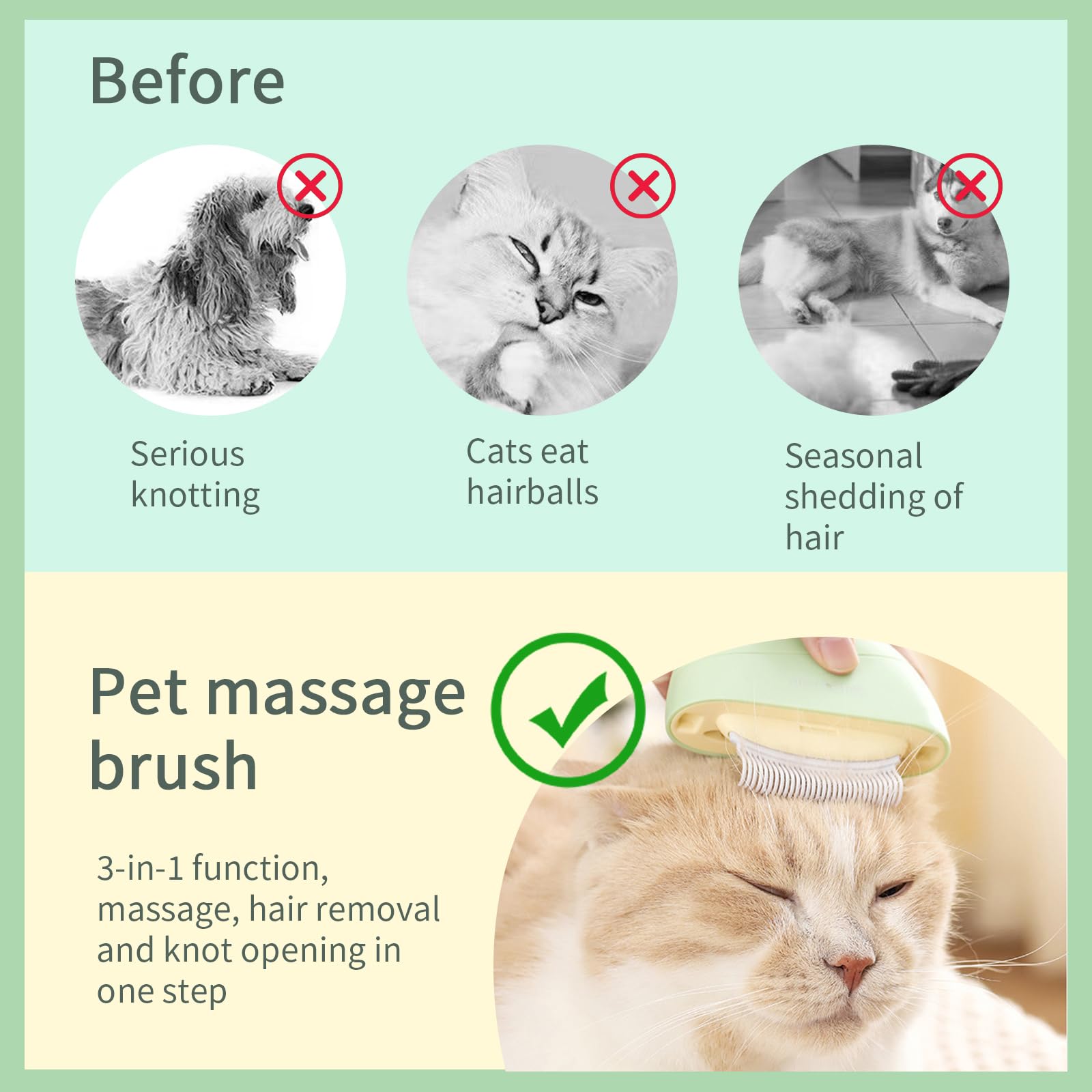 Brosse de Massage 4 en 1 pour Animaux de Compagnie, Brosse Chat, Brosse pour Chien, Brosse Chat Poil Longs et Courts, Brosse Universelle pour Animaux de Compagnie