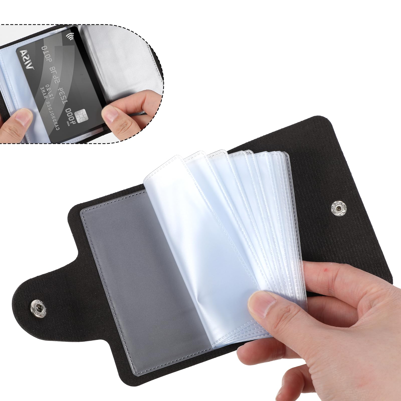PU Leather Credit Card Organizer Slim (24 Small Cells for Memory Cards) Business Credit Card Book, Black Wallet Holder for Men Women, RFID Blocking Sleeve, Debit Cards Protector Organizer