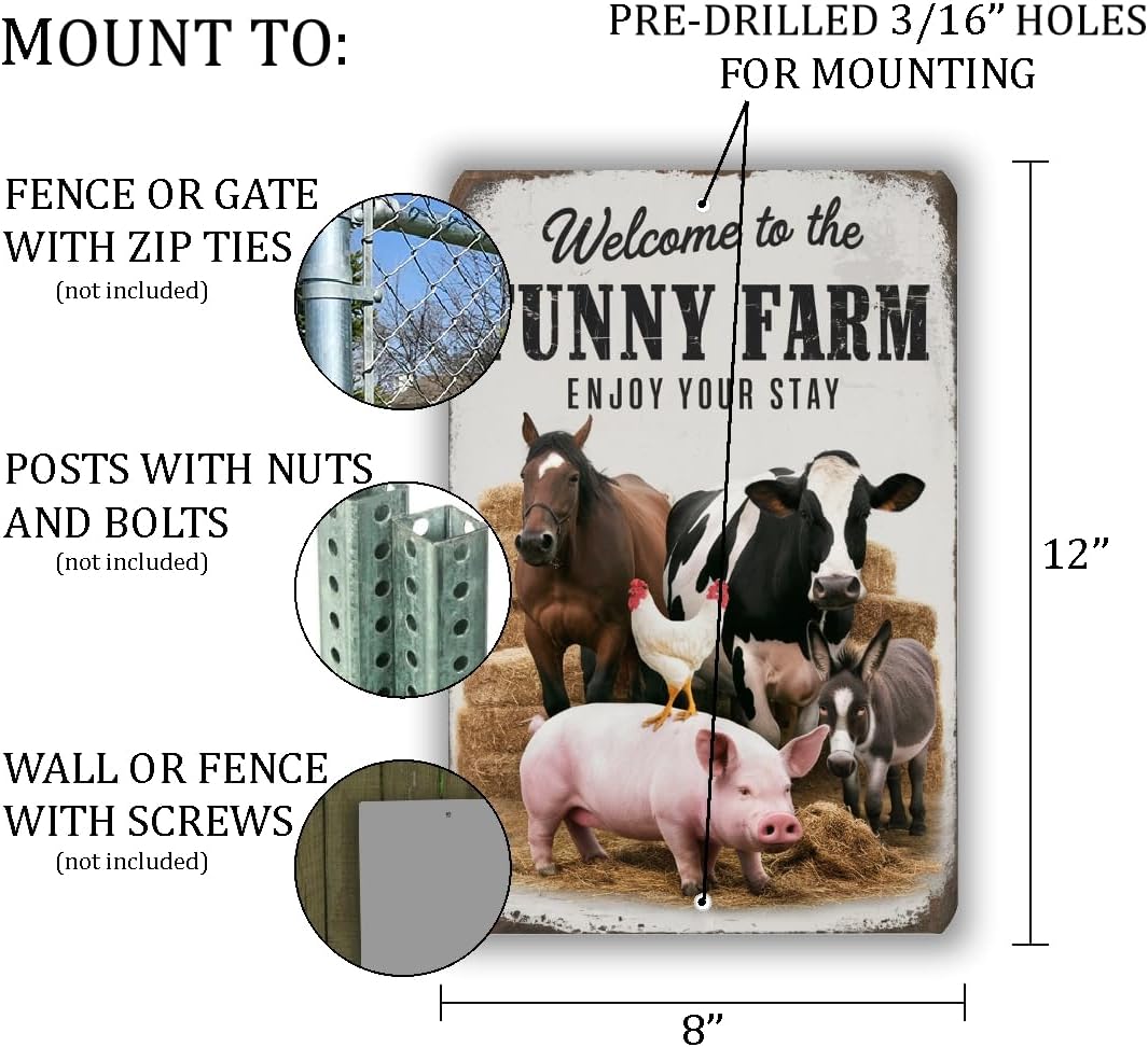Welcome to the Funny Farm Sign – Rustic Animal Metal Wall Decor image 3
