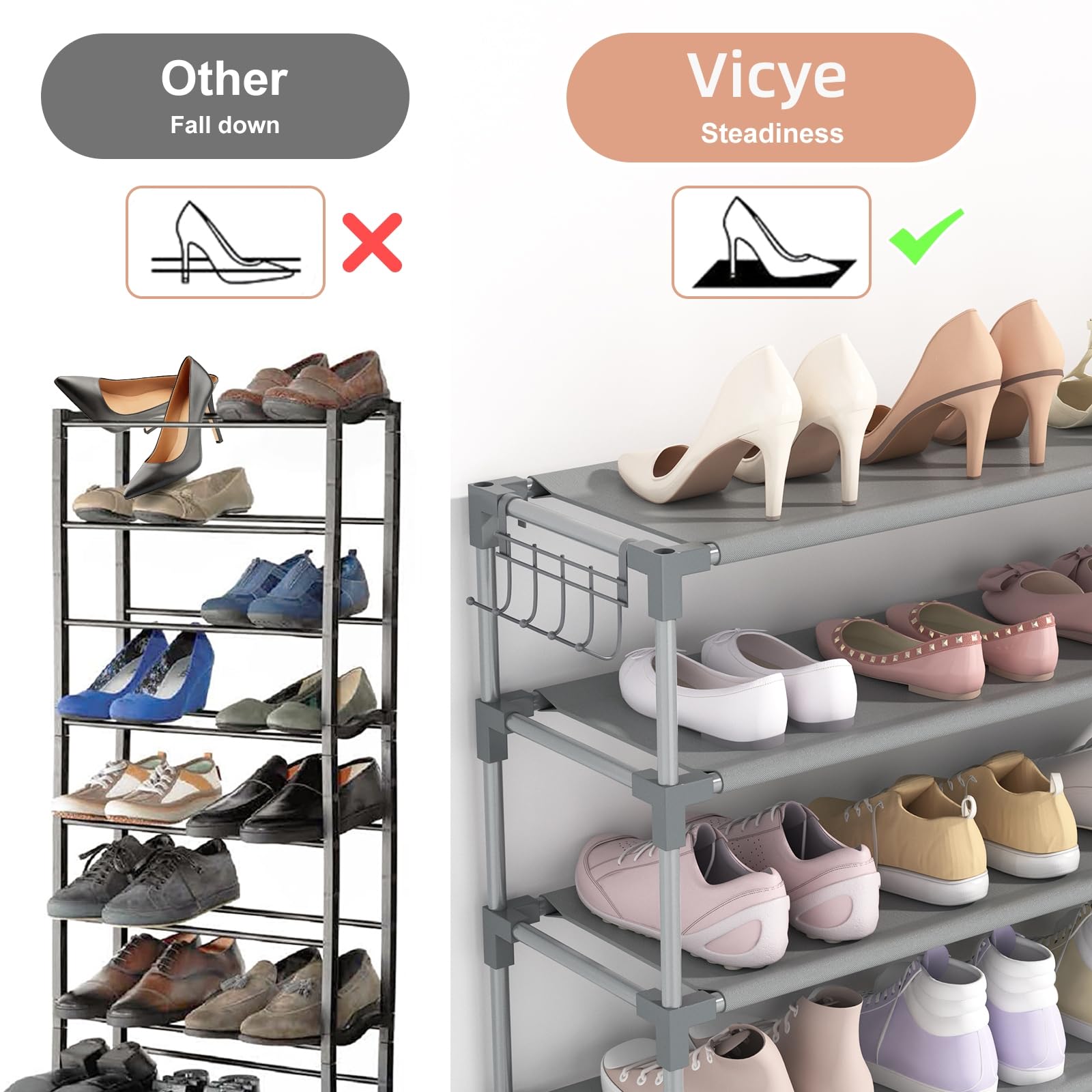 Vicye Szary regał na buty, 10 poziomów, na 50 par butów