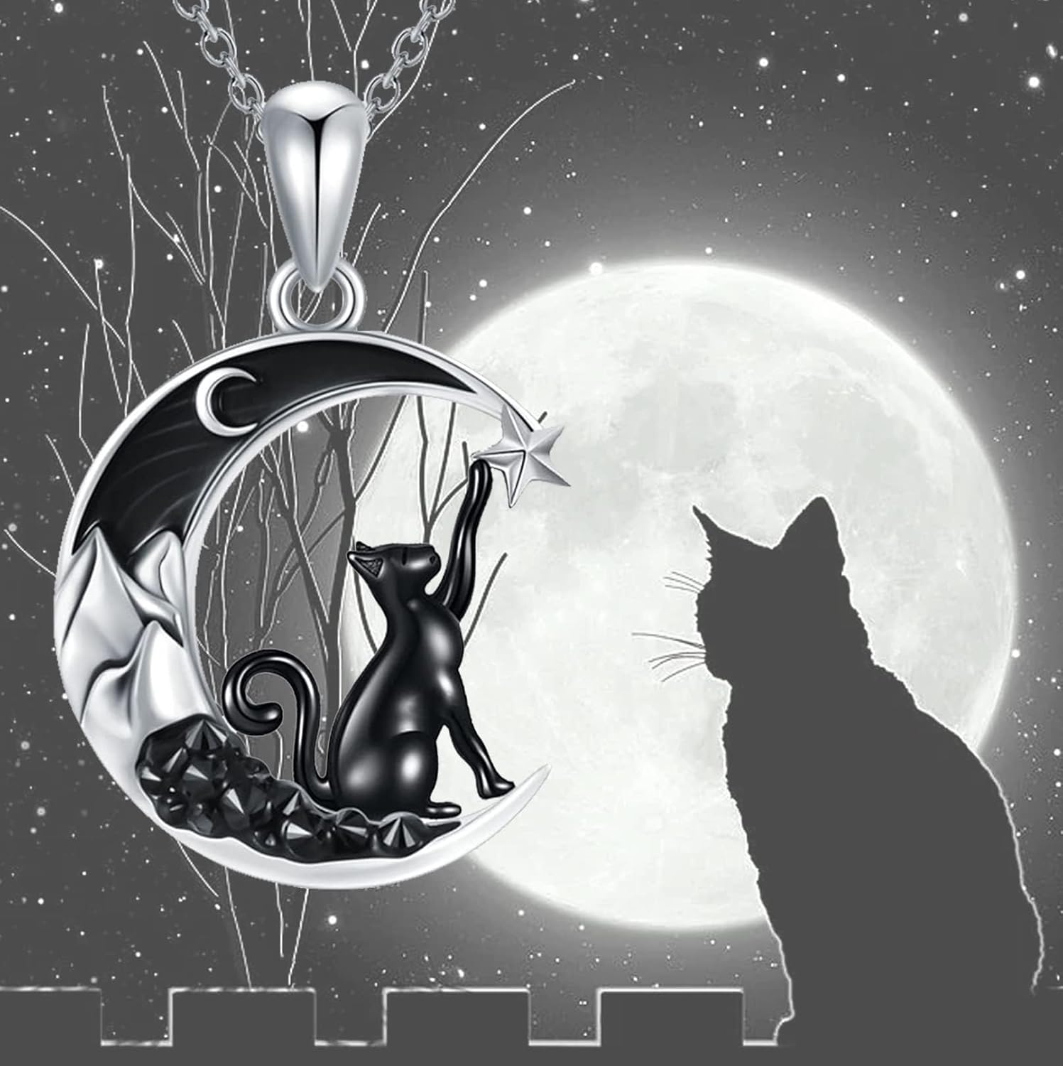 Gothic Jewelry Bat/Cat/Wolf/Dragon/Owl/Fox/Spider/Sun Pendant Sterling Silver Crescent Moon Necklace for Women Black Jewelry Gifts - Image 6