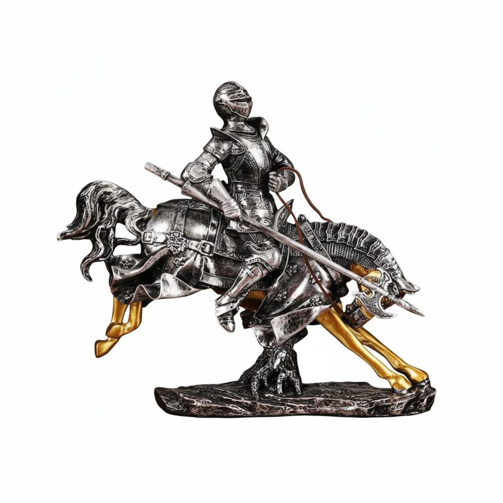 Ritterfigur Reitende Skulptur aus Harz Edle Ritter Dekofigur mit Antikem Touch Und Filigranen Details für Bücherbord Arbeitszimmer Geschenk, 28-13-48cm Neu