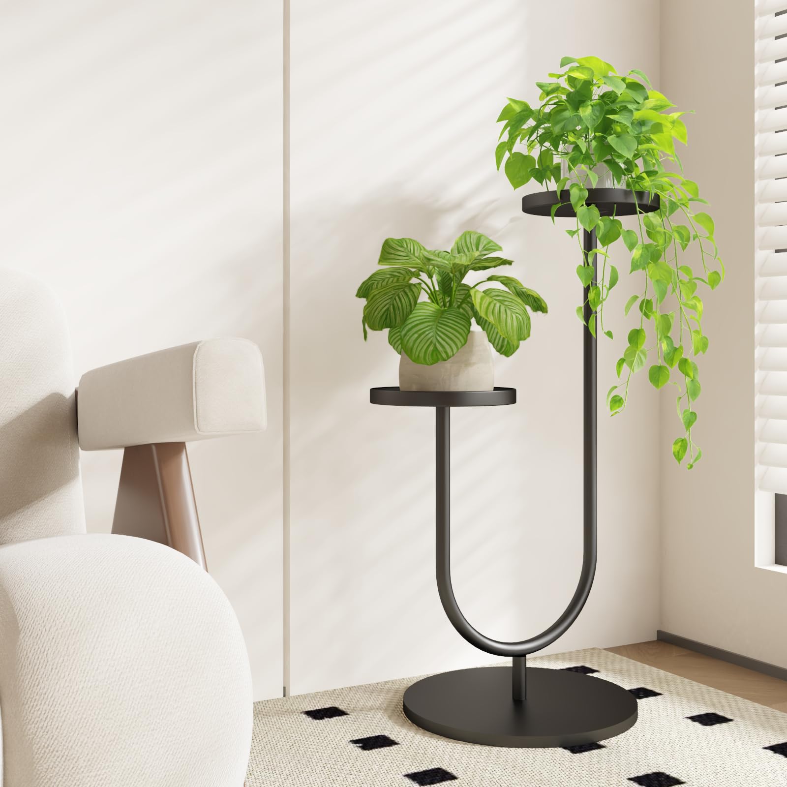 2 Pack Plant Stands 28in Tall - Black Metal Flower Pot Stands For Indoor Outdoor Use