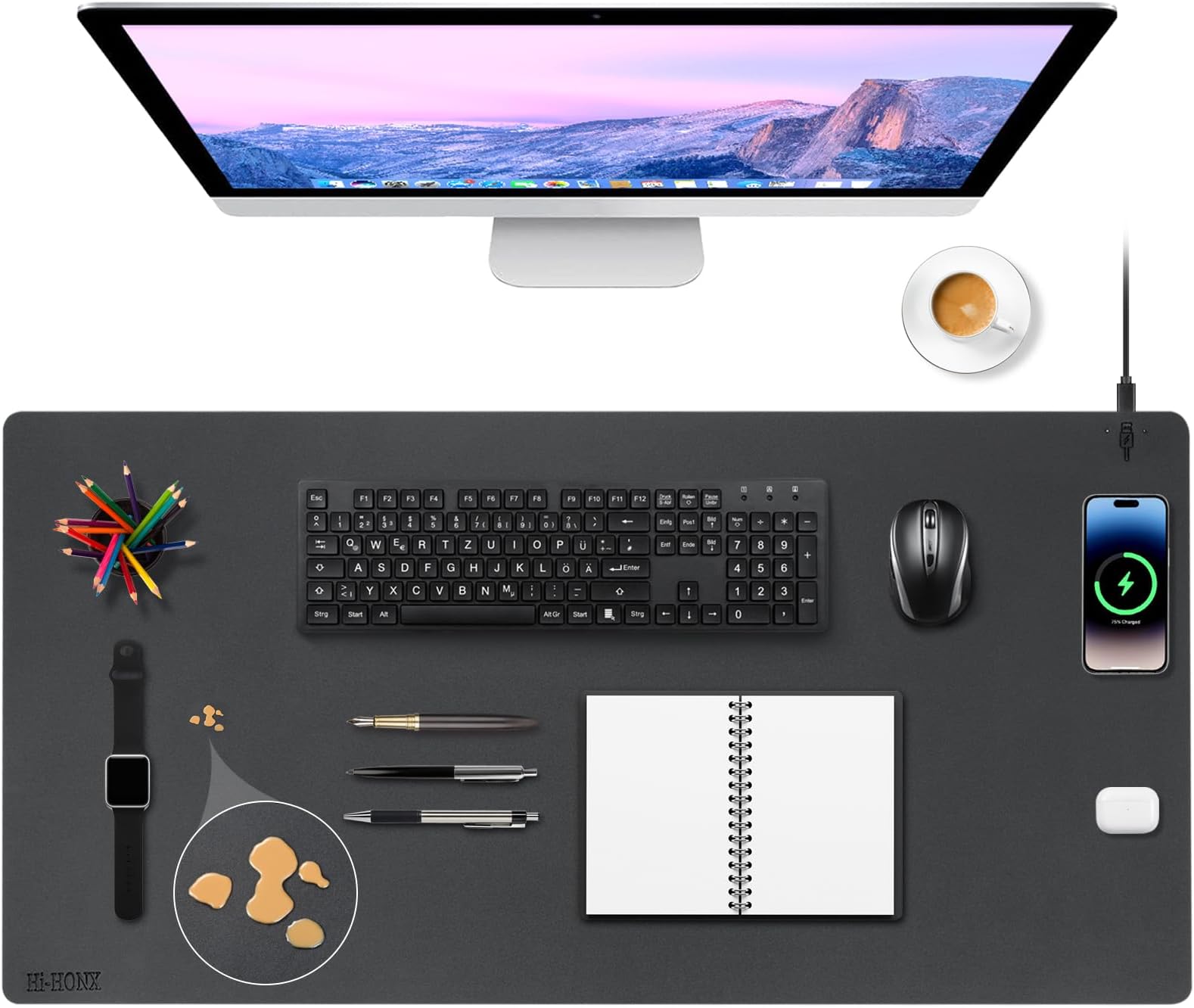 Three-in-one Multi-functional Wireless Charger, PU Leather Photo Album, Mouse Pad, 15W Wireless - View #2