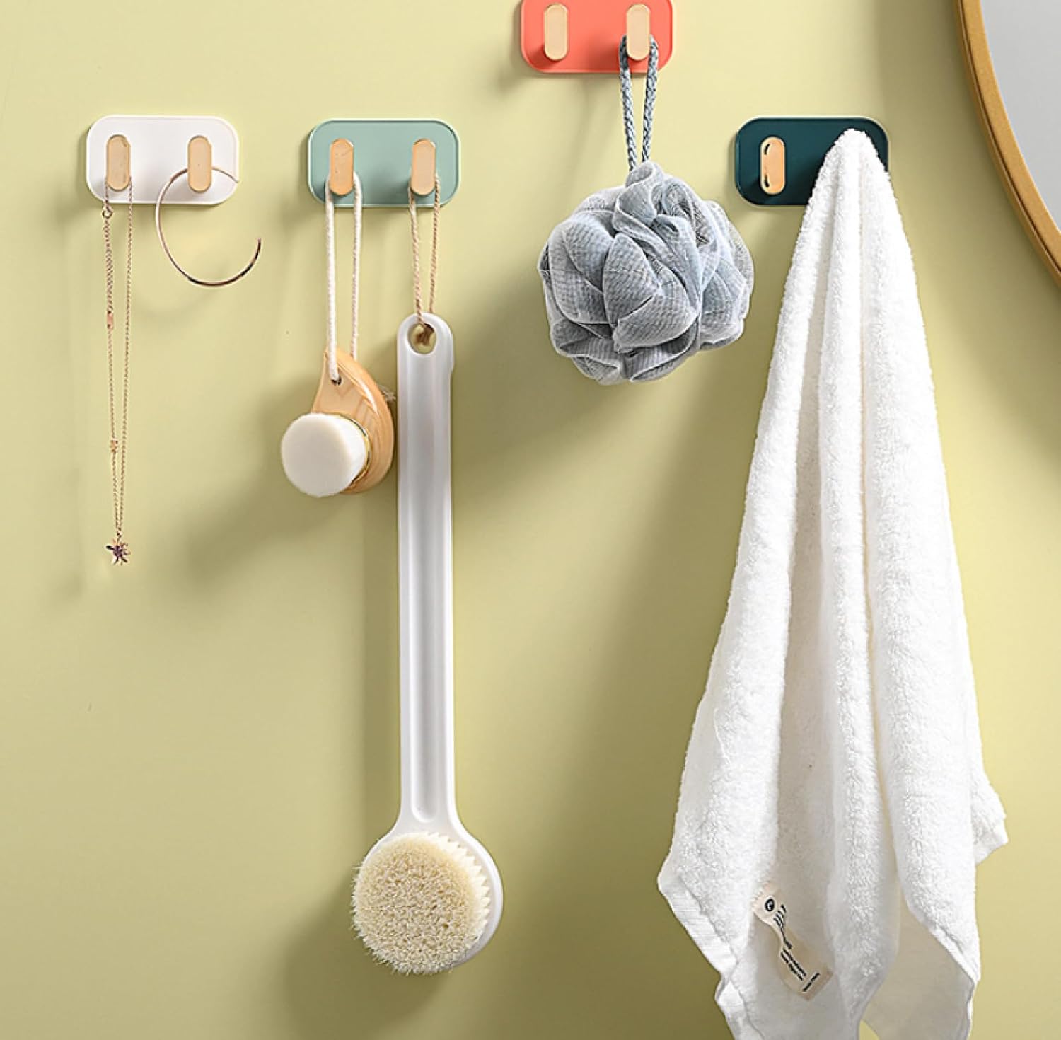 Wall Hook，Door Hook, Coat Hooks 2Pcs Plastic Double Hook Sticky Hook Key Towel Bath Towel Kitchen Bathroom Clothes Hook Wall Free Punching Hook Green(Green)