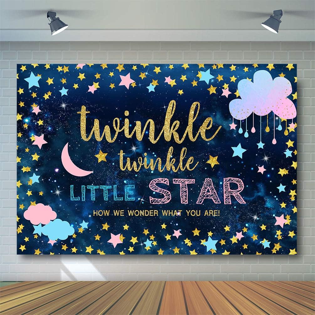 Avezano Twinkle Twinkle Little Star Gender Reveal Party Backdrop Pink Blue Cloud Moon Twinkle Star Boy or Girl Baby Reveal Parties Decorations Gender Neutral Baby Shower Background (7x5ft)