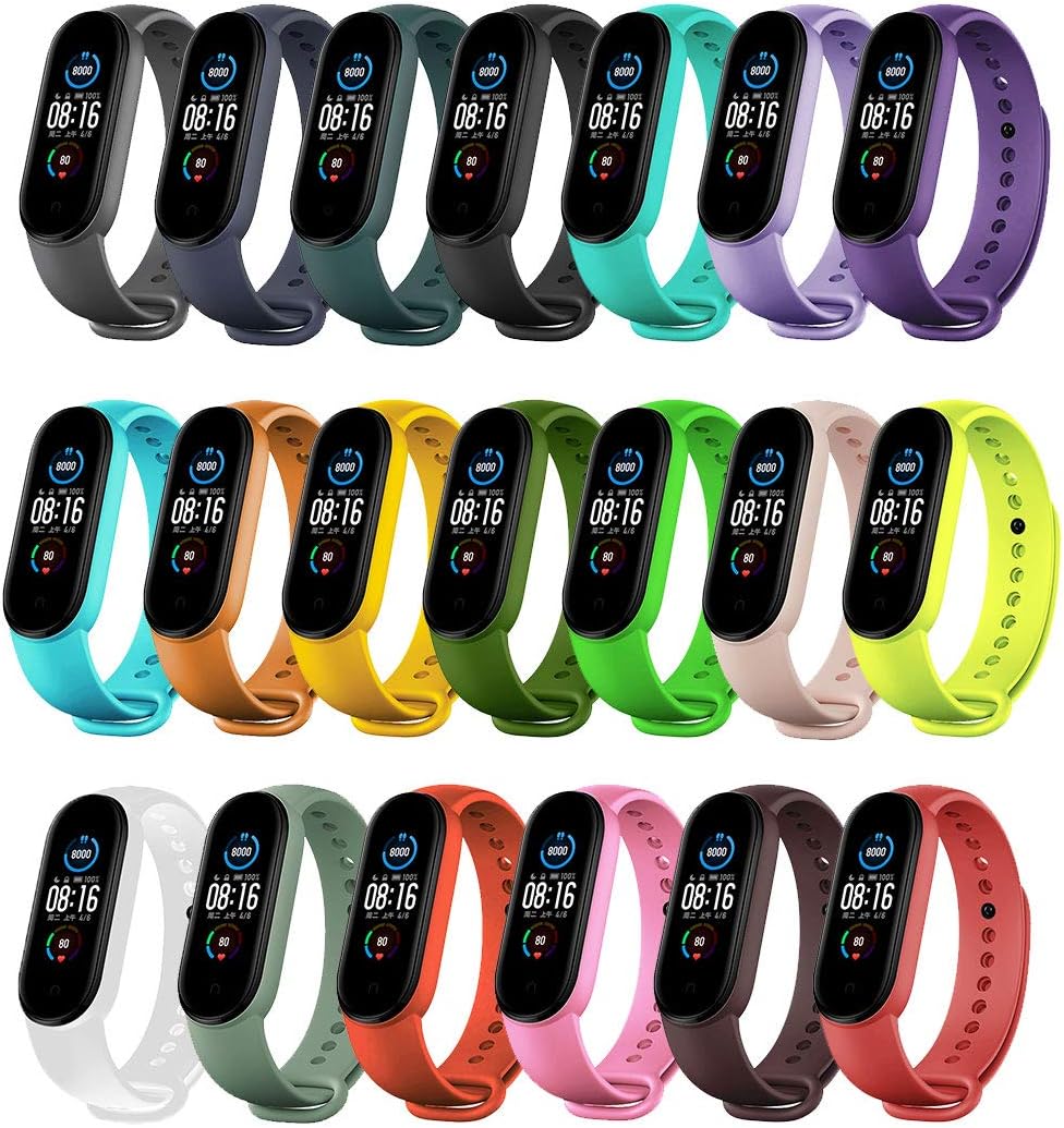 Yuuol Replacement Bands Compatible with Xiaomi Mi Band 6/Xiaomi Mi band 5/Amazfit Band 5, Soft Silicone Wristbands, Sport Adjustable Wrist Strap for Women Men