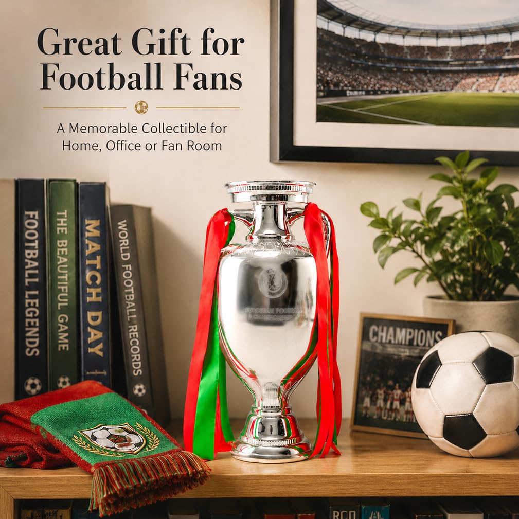 Europäische Fußball Meisterschaft Pokal Trophäe Replik | Originalgroße Liga trophäe aus Kunstharz, Sammlerstück, Schreibtisch- und Bürodekoration, Geschenk für Fußballfans