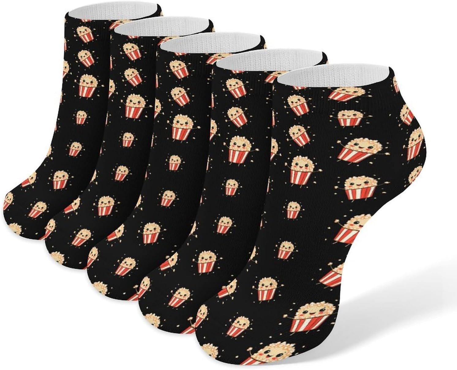 Cute Popcorn 5 Pairs Low Cut Ankle Socks Casual Liner Sock No Show Invisible Socks for Men Women