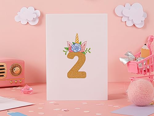 Miniatura 3 de Liif Tarjeta de feliz cumpleaños de 2 cumpleaños de unicornio, tarjeta de cumpleaños desplegable para niños de 2 años para niños, niñas, niños