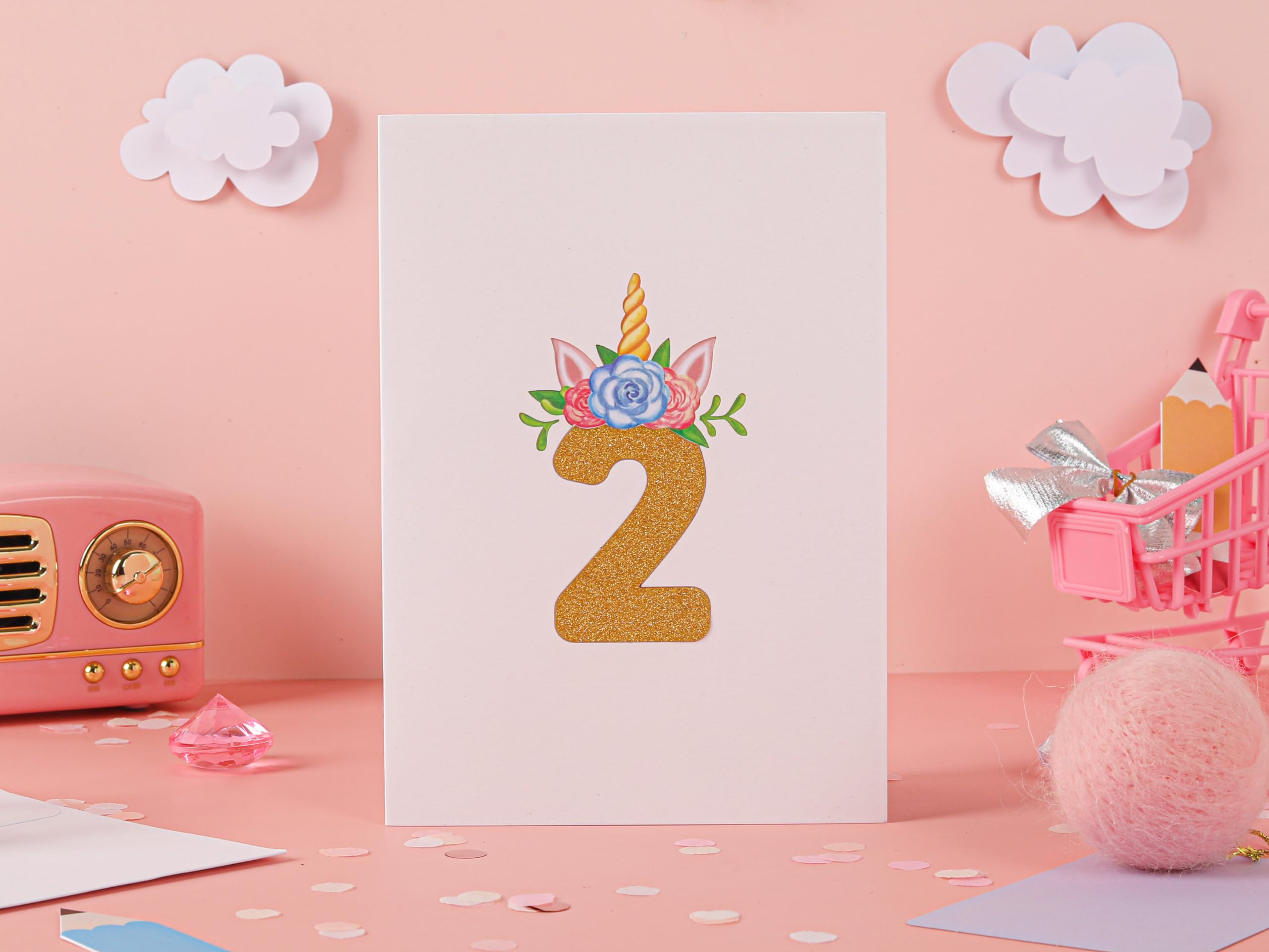 Amazon | Liif ユニコーン ハッピー2歳の誕生日カード | 3D