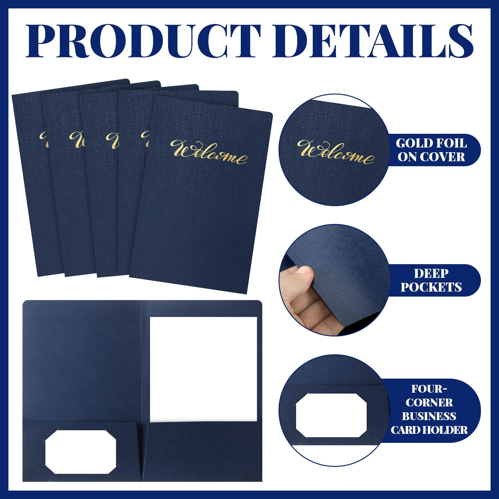 Affrolling 50 Stück 15,2 x 22,9 cm große Willkommensmappen, Präsentationsmappen, Mitarbeiter-Aktenordner für Hochzeiten, Partys, Konferenzen, Seminare, Bar Mitzwa (dunkelblaues Leinen)