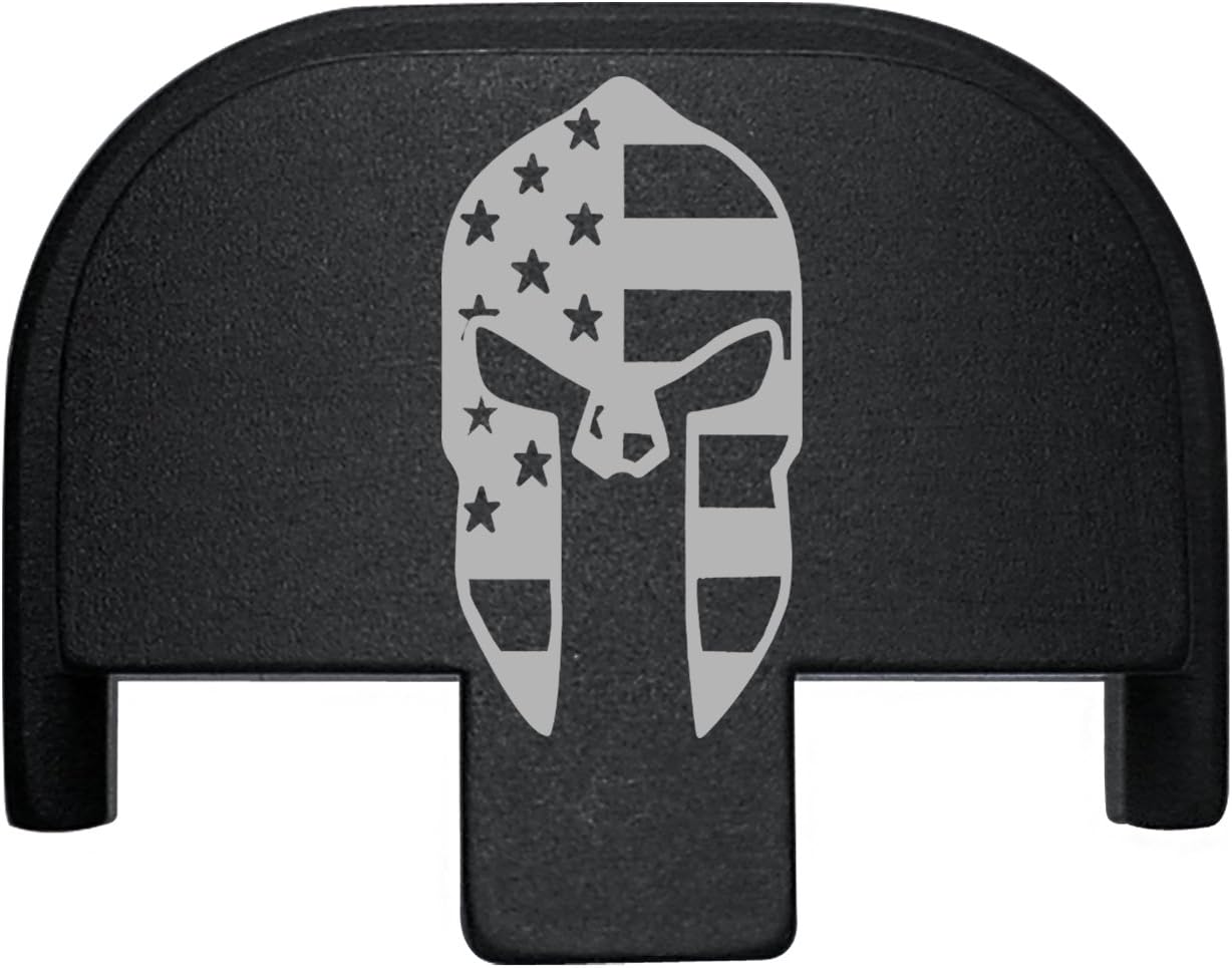 NDZ Performance Rear Slide Cover Back Plate for Smith & Wesson Self Defense S&W SD9 SD40 VE 9mm .40 Black Custom Laser Engraved Image: Spartan Helmet US Flag