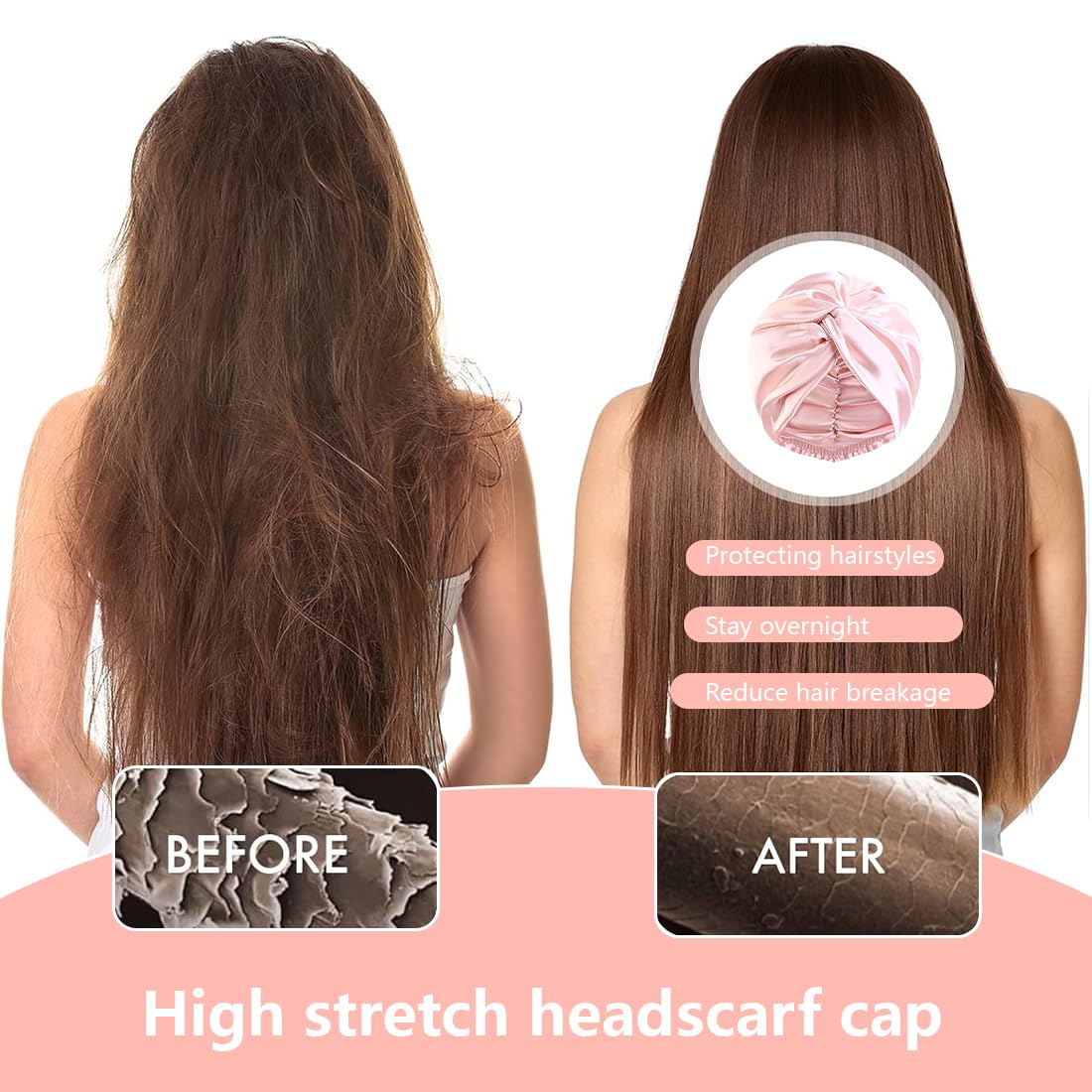 Cuffia Seta Capelli Notte, Cuffia Capelli Ricci Notte, Cuffia in Seta per Capelli Ricci, Silk Bonnet, Cuffia di Seta per Dormire, Cuffia da Notte per Capelli Ricci Lunghi Locs, Rosa