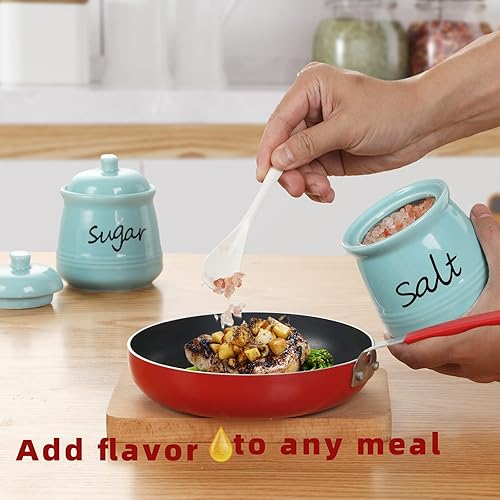 Miniatura 4 de ONTUBE Tazones de azúcar y sal de 12 onzas con tapa y cuchara, ollas de cerámica para condimentos, recipiente de especias para cocina, apto para