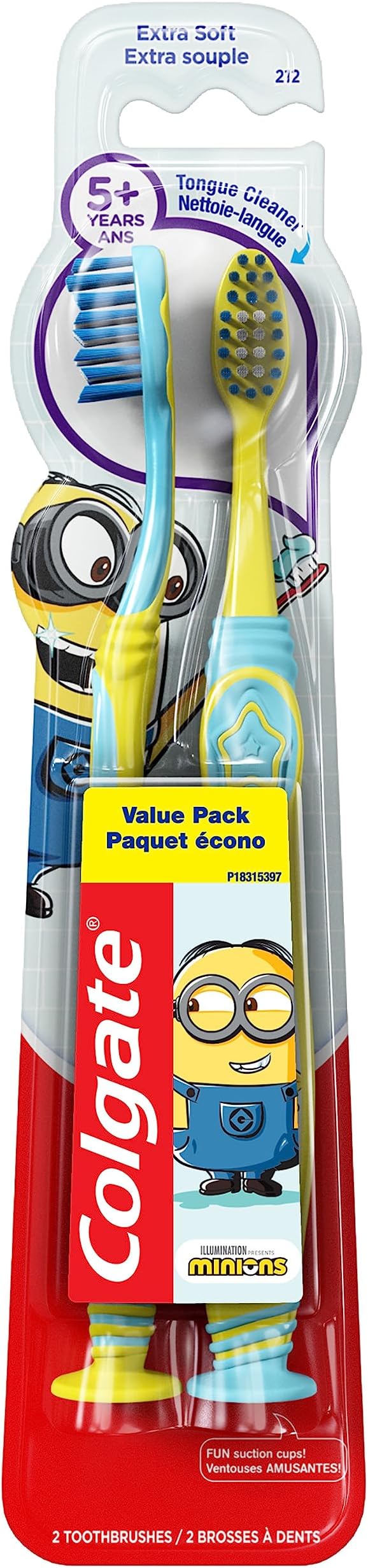 Kids Toothbrush, Minions, Extra Soft Toothbrush with Suction Cup, 2 Pack