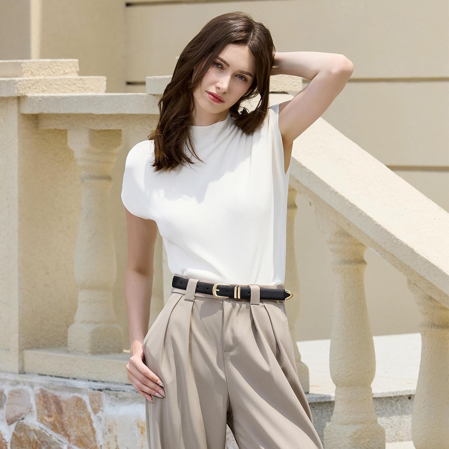 VATAN Women Leather Belt for Jeans Dresses Pants Fashion Ladies Casual Waist Belt with Gold Buckle - Image 5