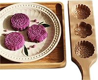 Vista 1 de Molde MoonCake - Molde chino tradicional de mediados de otoño para pastel de luna, molde de 3 flores en forma de madera, hecho a mano