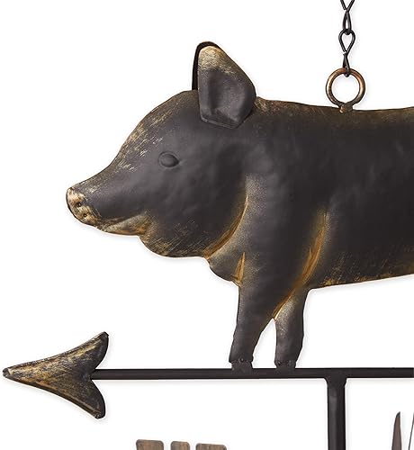 Miniatura 2 de Accent Plus Campana de viento de veleta de hierro, campanillas de exterior para patio y jardín, 45 x 11.75 x 7 pulgadas, cerdo de hierro