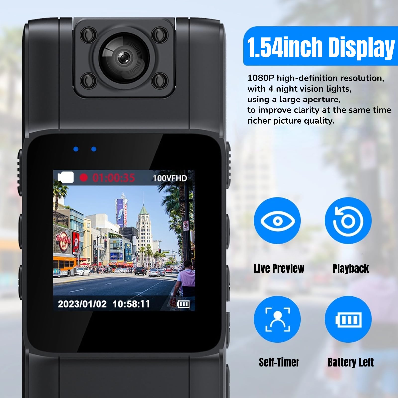 Portable 1080P Mini Camcorder Police Body Camera HD 180 Video Dvr Ir Night Cam