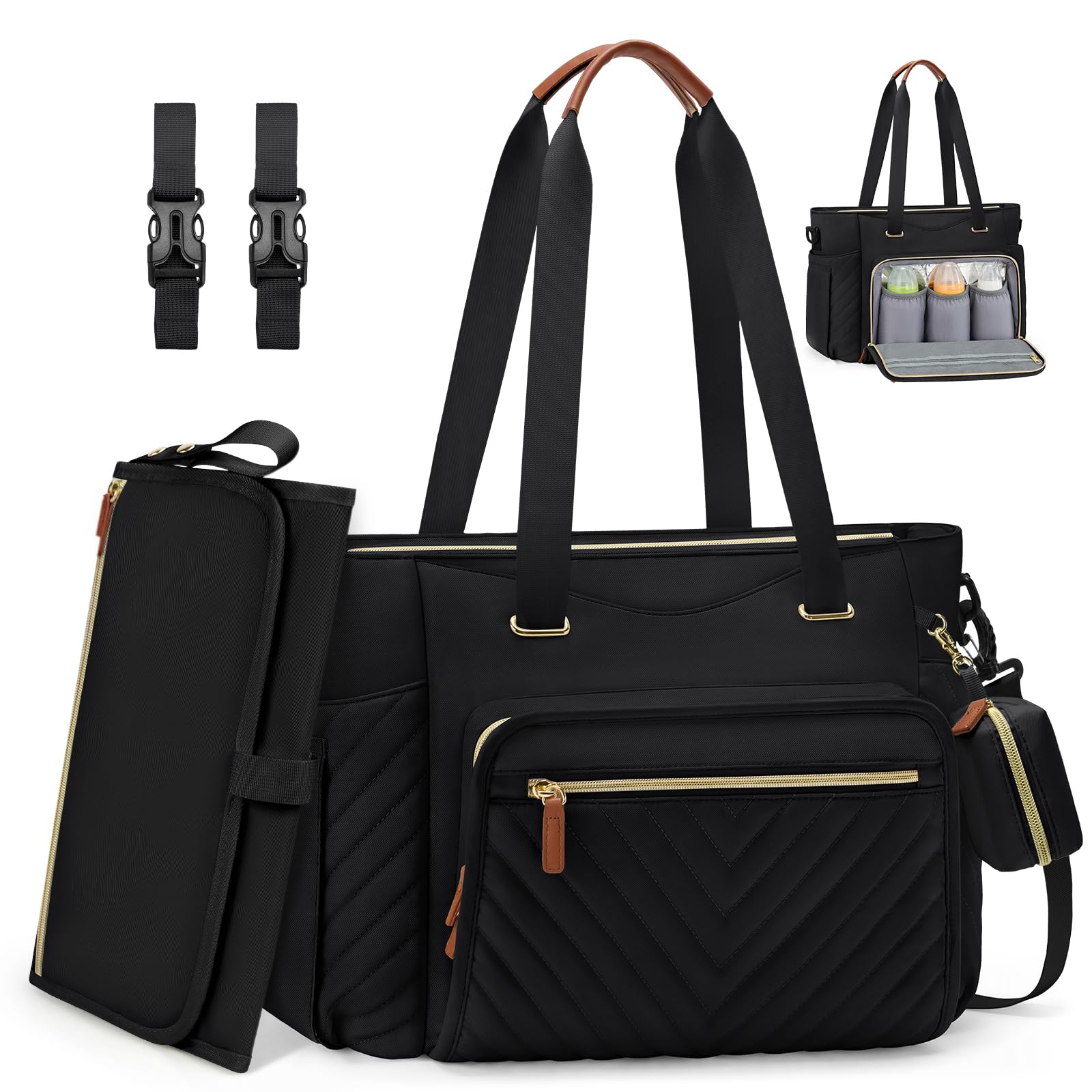 RAINSMORE Sac à Langer Sac Bébé avec Pochette Sucette et Matelas à Langer