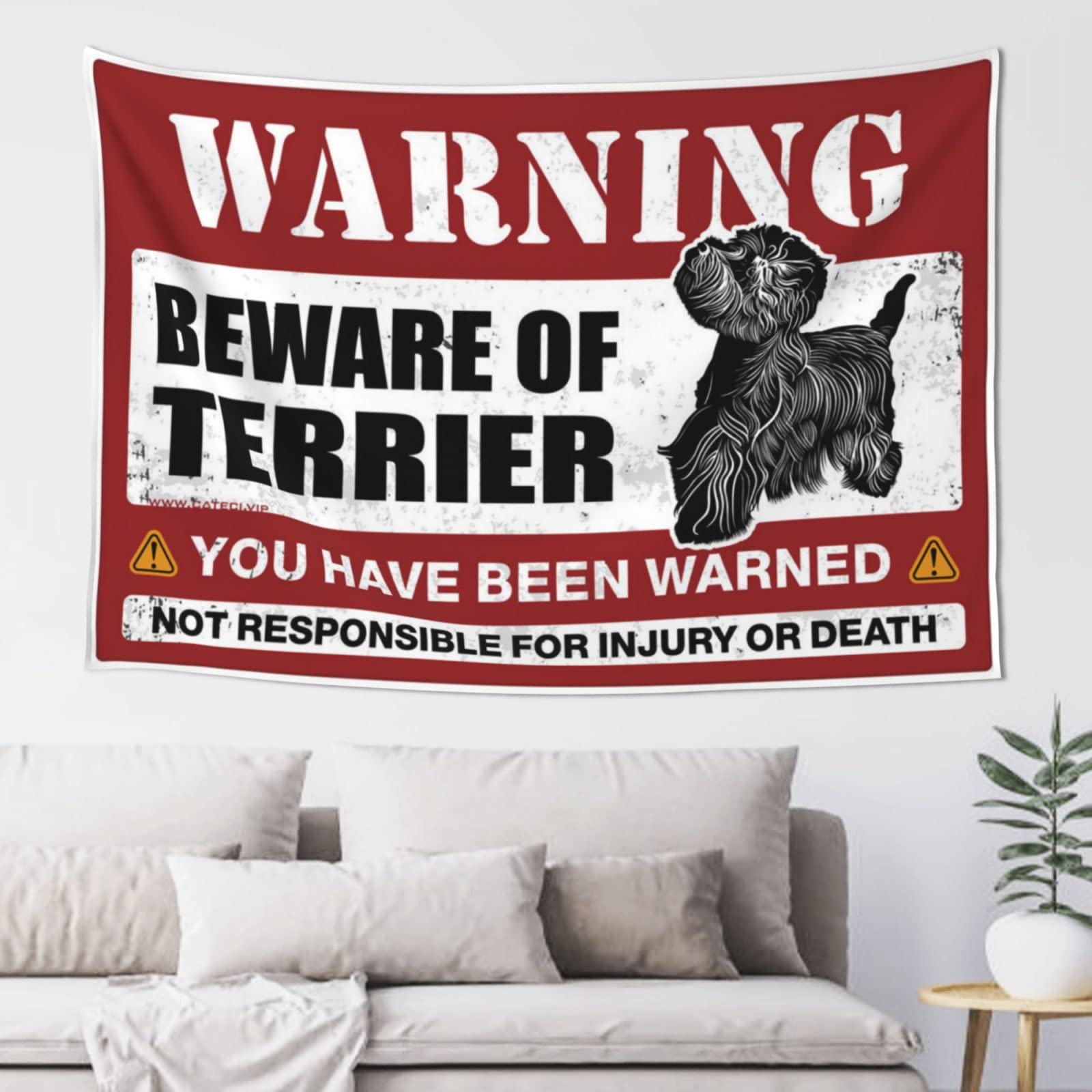 PRAVOXI Bar Stuff For Man Cave Beware Of Terrier Tapestry Backyard Bar Decor Hanging Wall Decor(75X100CM)