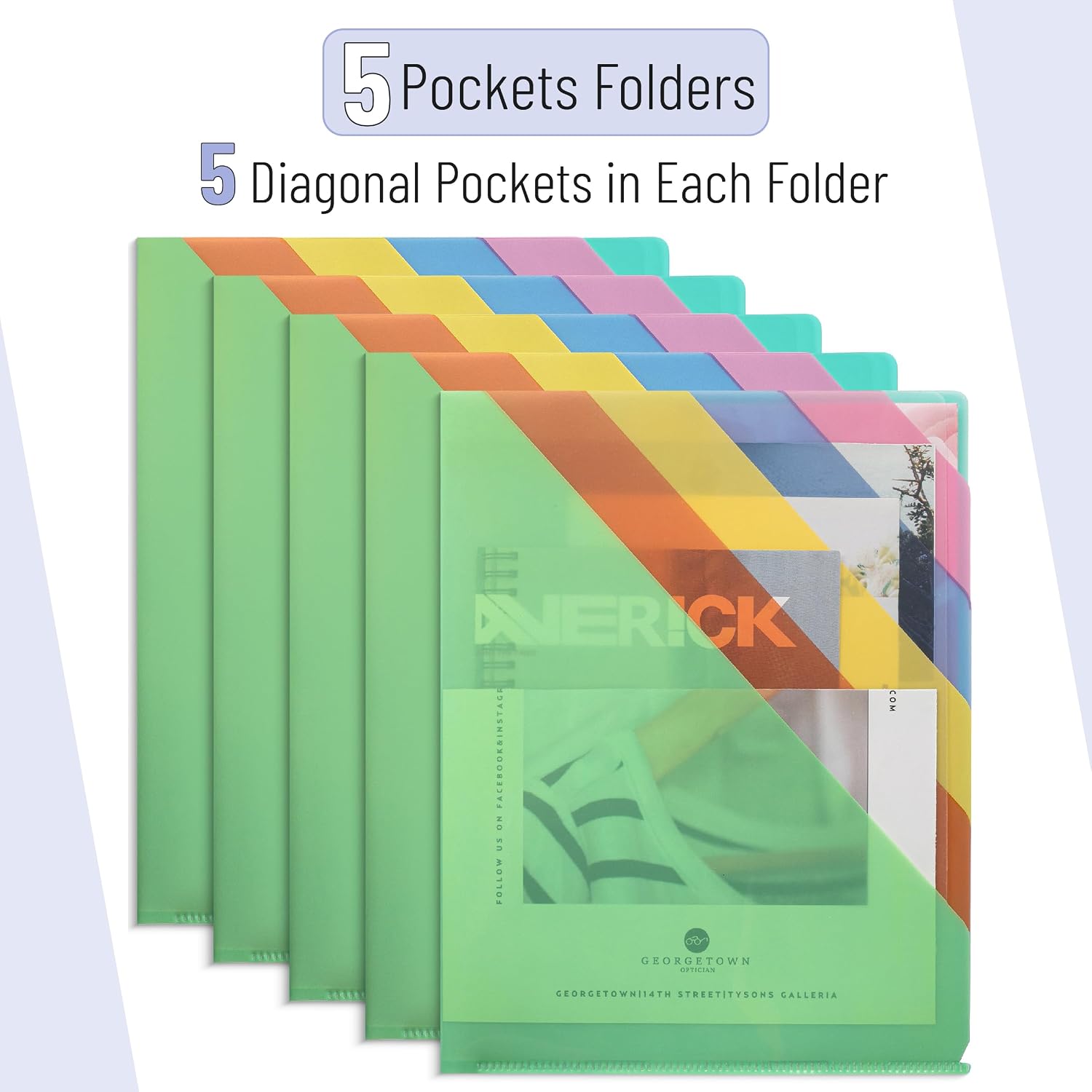 Mr. Pen- 5 Pocket Folders, 11.5" x 8.9", 5 Pack, Colorful, Letter Size image 2