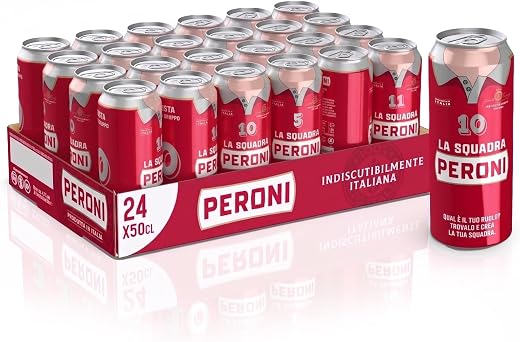 Peroni Beer Can, Beer Crate with 24 Beers in Can 50 cl, Lager Beer with Malt 100% Italian with Moderately Bitter Taste, Alcohol Content 4.7% Vol