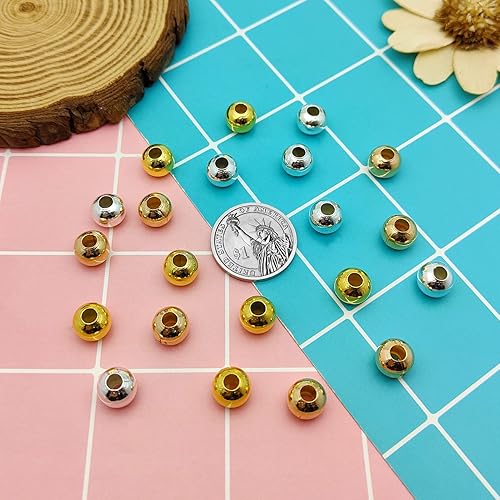 Miniatura 7 de 150 cuentas espaciadoras de metal para fabricación de joyas de 0.394 pulgadas, cuentas redondas chapadas en metal, cuentas pequeñas espaciadoras