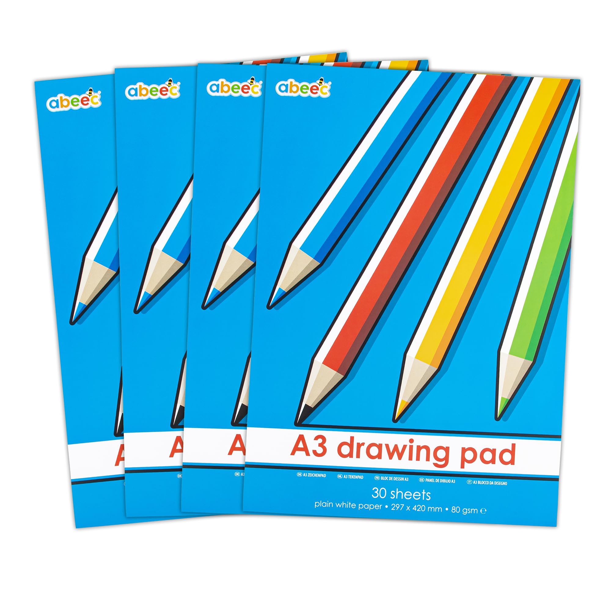 Abeec White A3 Plain Paper Drawing Pad X4-120 Sheet Sketch Book - 120 Plain Sheets - 70 Gsm Paper - Arts And Craft Scrap Book Essential For Kids Activities - Art Supplies For Kids